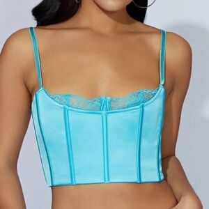 Meshki Blue Lace Trim Corset Top